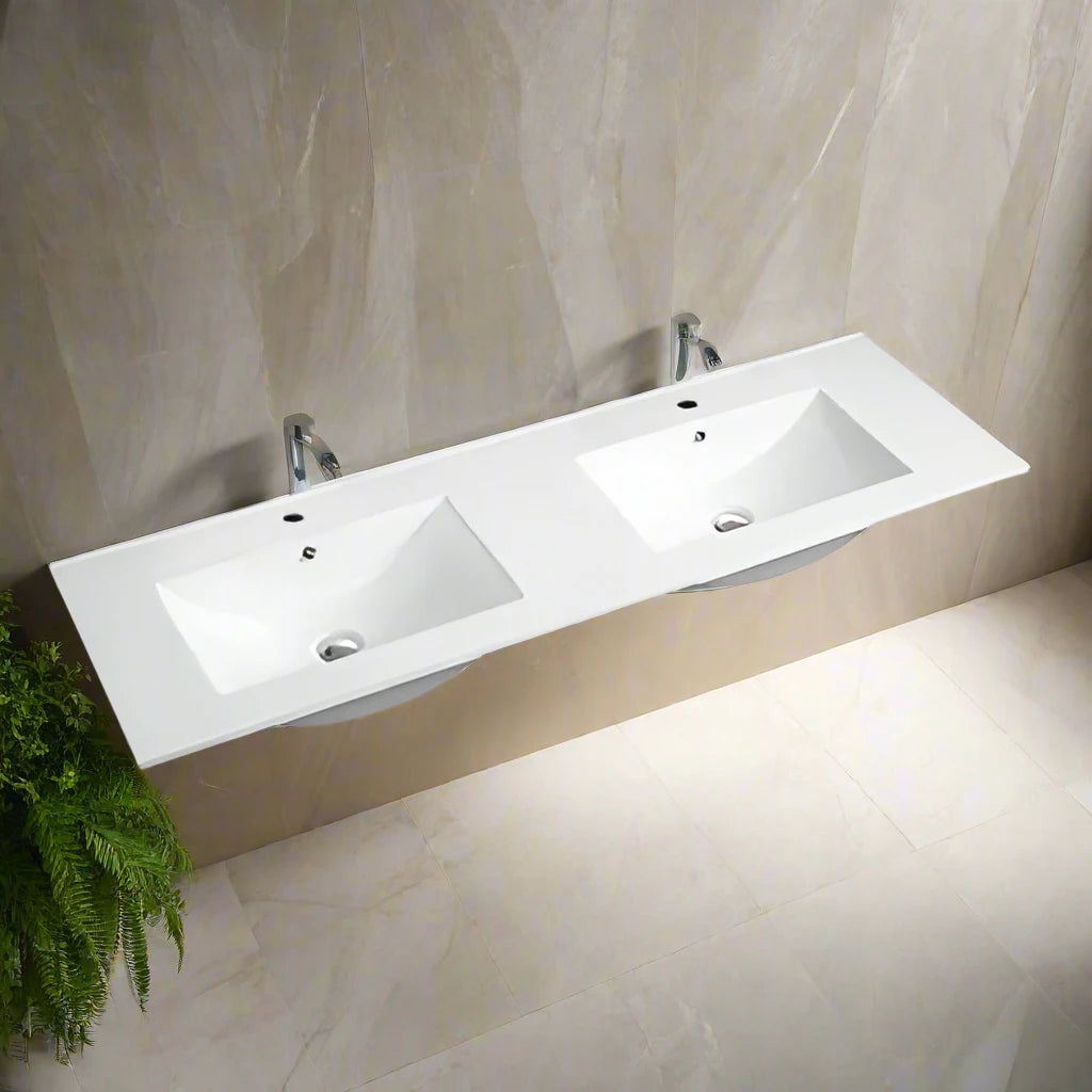 Slim Line Ceramic Top 1200x460x170 Double Bowl with Taphole & Overflow