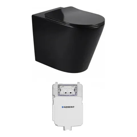 Alzano WF Rimless Pan Slim Seat - Matte Black / R&T Inwall Cistern(Button Order Separately)