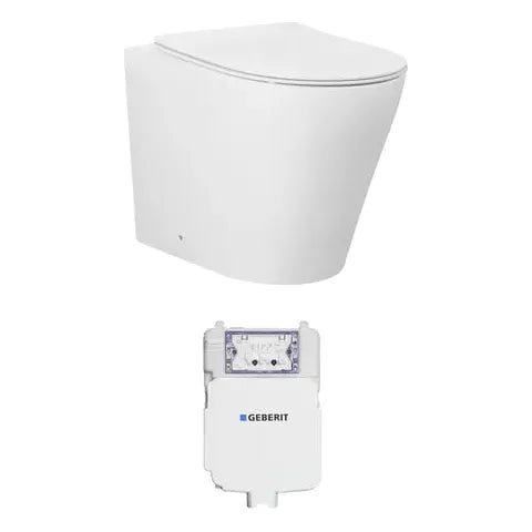 Alzano Wall Face Matte White Hurricane Pan with Geberit Cistern, No Push Plate