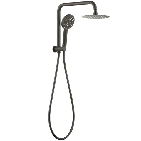 Pavia 200mm Gun Metal Twin Shower Half Rail Top Inlet Round