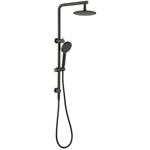 Pavia 200mm Gun Metal Twin Shower On Rail Top Inlet Round