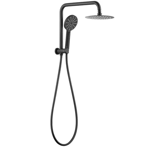 Pavia 200mm Matte Black Twin Shower Half Rail Top Inlet Round